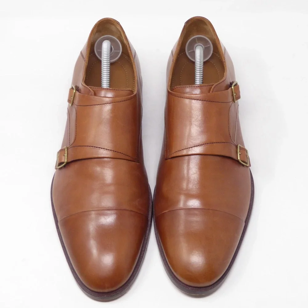 Johnston & Murphy Mens Double Monk Strap Shoes Tan Leather Cap Toe 10M